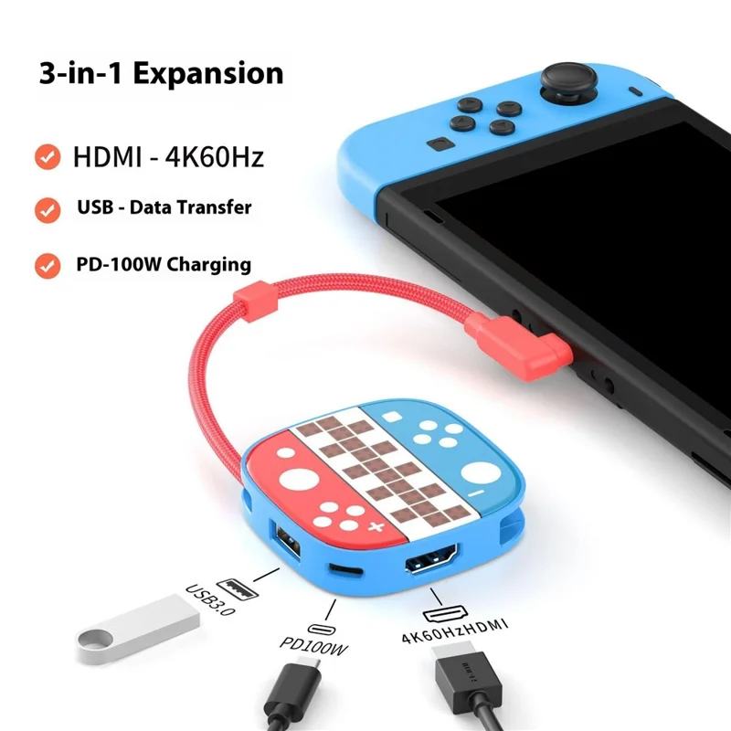Per Nintendo Switch Dock di Espansione 2 3 in 1 Type C a USB 3.0 Caricatore 100W 4K 60Hz Adattatore HD - Stile A