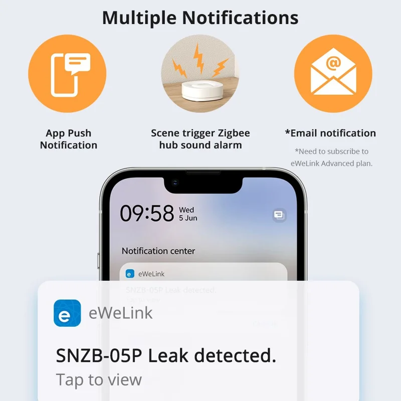 SONOFF SNZB-05P Ewelink Zigbee 3.0 Water Leak Detector Flood Alert Overflow Security Alarm Sensor