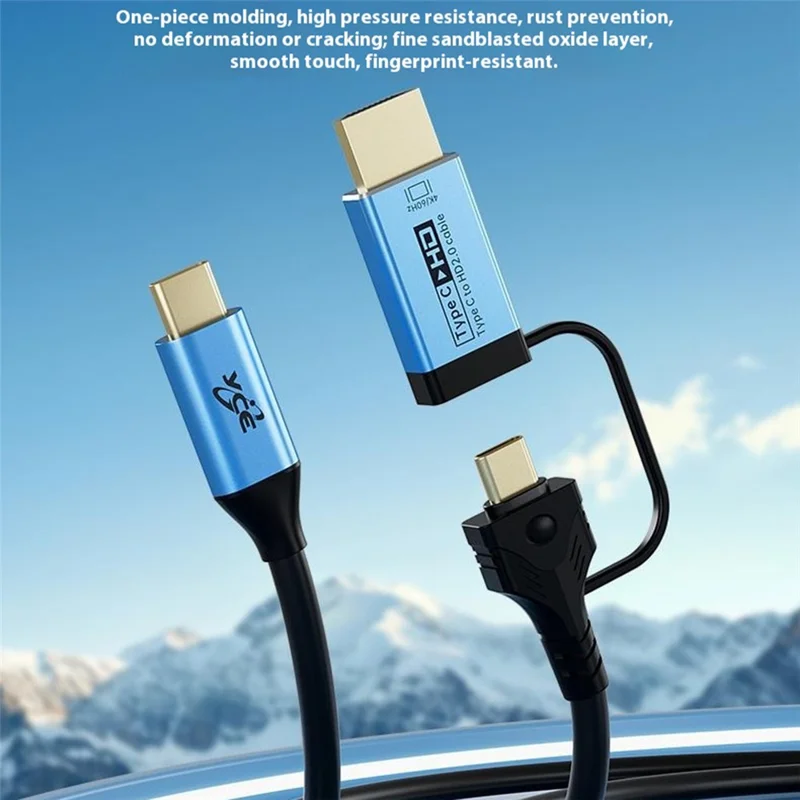 V292 4K 60Hz Type-C to Type-C + HD2.0 Adapter Cable 2 in 1 High Speed Data Transfer Video Converter