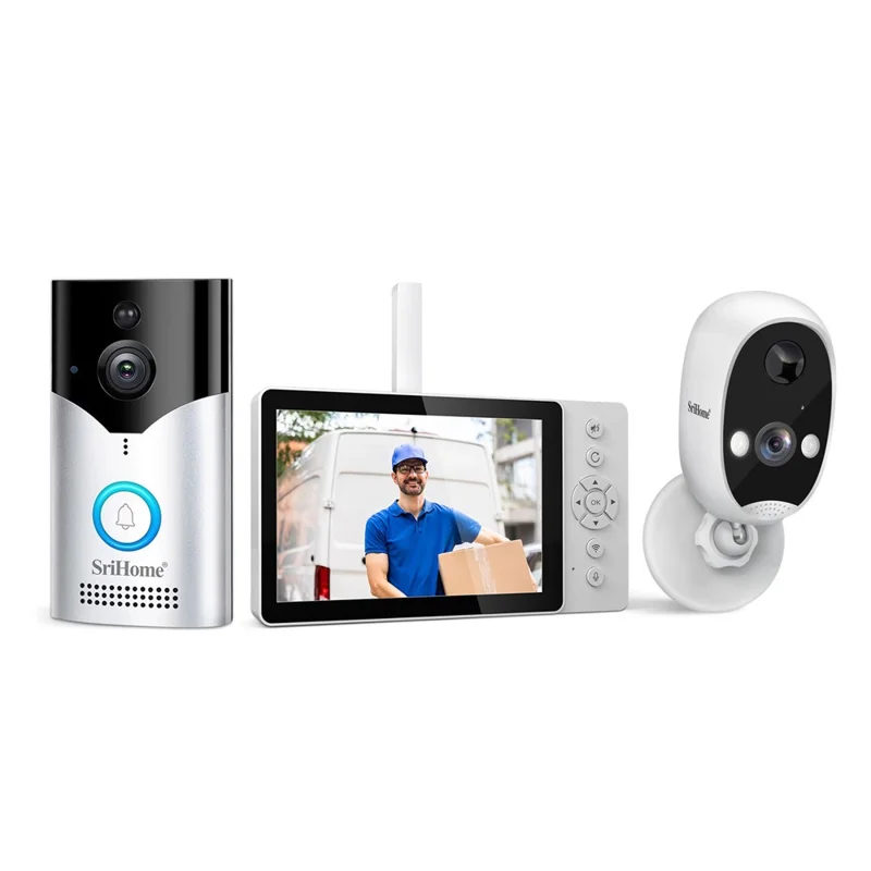 SRIHOME DH051_002_008 Smart Wireless Doorbell Set 4MP HD Indoor Video Intercom Low Power Consumption for Home - US Plug