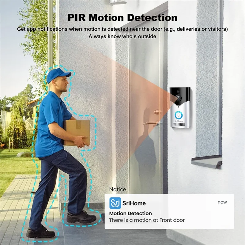 SRIHOME DH051_002_008 Smart Wireless Doorbell Set 4MP HD Indoor Video Intercom Low Power Consumption for Home - US Plug