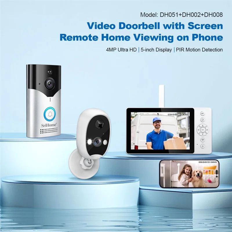 SRIHOME DH051_002_008 Smart Wireless Doorbell Set 4MP HD Indoor Video Intercom Low Power Consumption for Home - US Plug