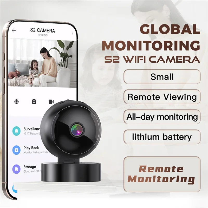 s2 Real Time Viewing Smart WiFi HD Mini Camera Remote Monitoring Night Vision Surveillance Cam, with 32GB Card + Card Reader