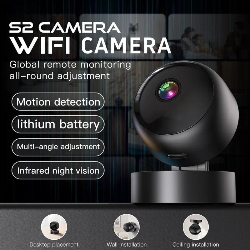 s2 Real Time Viewing Smart WiFi HD Mini Camera Remote Monitoring Night Vision Surveillance Cam, with 32GB Card + Card Reader