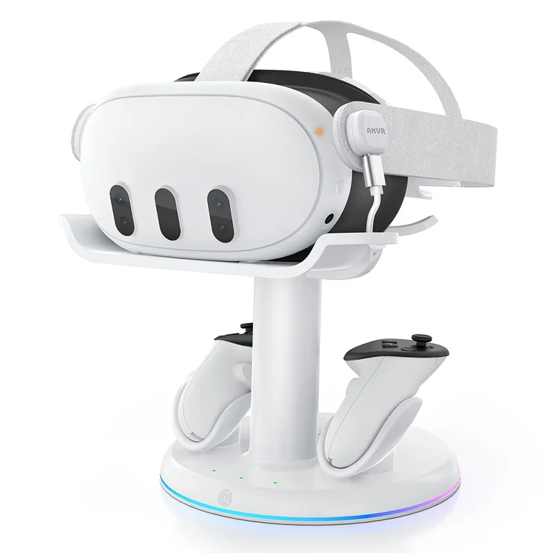 AMVR CD2 For Meta Quest 3 / 3S Charging Stand Dock VR Headset 18W Fast Charger Holder with 2 Batteries