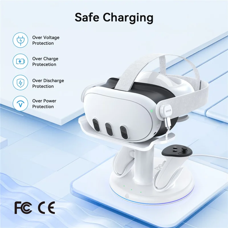 AMVR CD2 For Meta Quest 3 / 3S Charging Stand Dock VR Headset 18W Fast Charger Holder with 2 Batteries