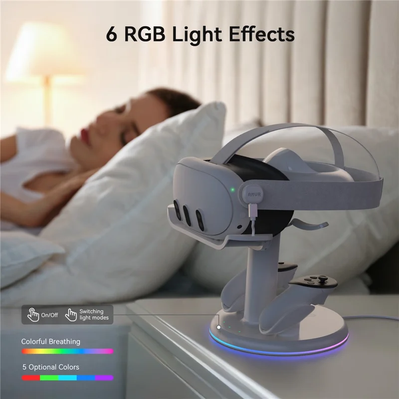 AMVR CD2 For Meta Quest 3 / 3S Charging Stand Dock VR Headset 18W Fast Charger Holder with 2 Batteries