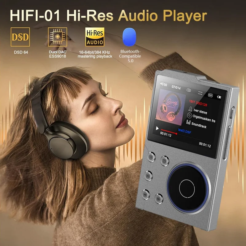 Reproductor de música Hi-Fi T10 de 16 GB con pantalla de 2,4 pulgadas y audio sin pérdida de calidad con Bluetooth 5.0