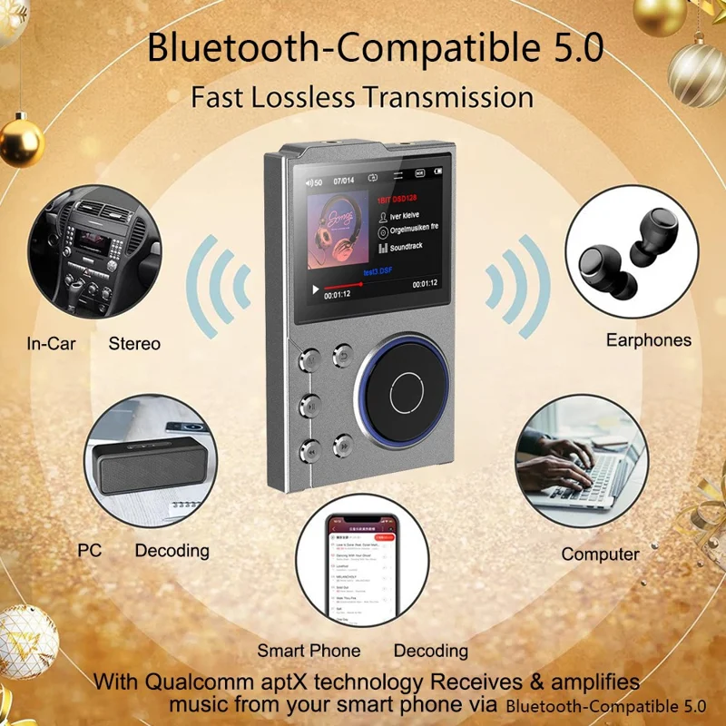 Reproductor de música Hi-Fi T10 de 16 GB con pantalla de 2,4 pulgadas y audio sin pérdida de calidad con Bluetooth 5.0