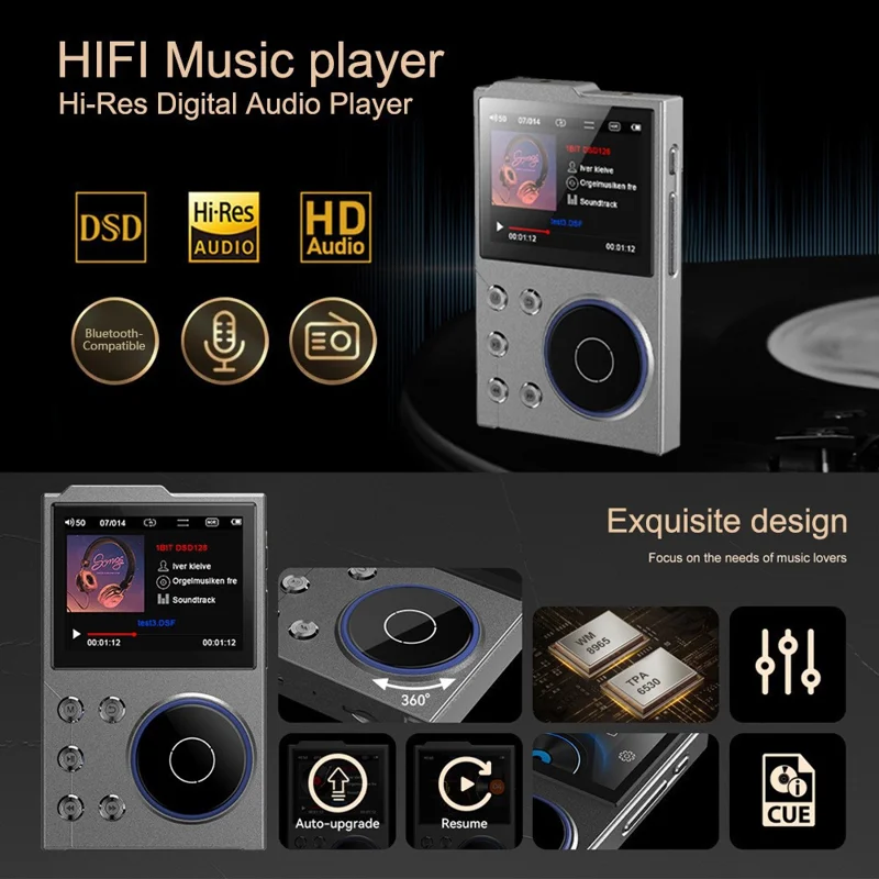 Reproductor de música Hi-Fi T10 de 16 GB con pantalla de 2,4 pulgadas y audio sin pérdida de calidad con Bluetooth 5.0