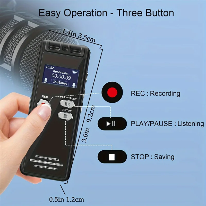 جهاز تسجيل صوتي N15 بسعة 8 جيجابايت بشاشة LED بحجم 0.8 بوصة، قلم تسجيل عالي الدقة مع تقليل الضوضاء، يدعم بطاقة TF للاجتماعات والمحاضرات