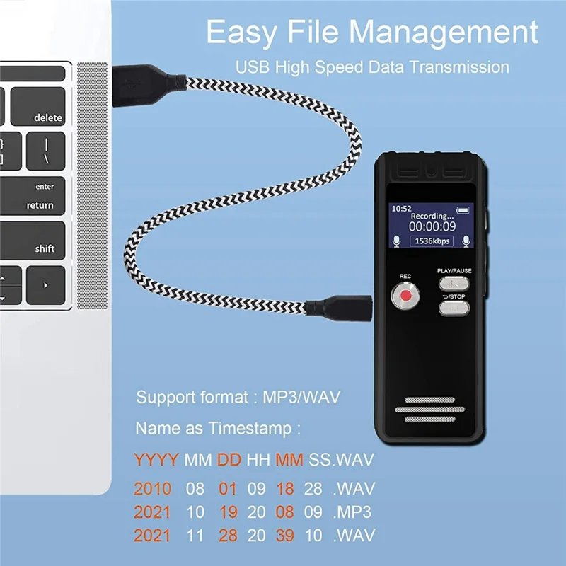جهاز تسجيل صوتي N15 بسعة 8 جيجابايت بشاشة LED بحجم 0.8 بوصة، قلم تسجيل عالي الدقة مع تقليل الضوضاء، يدعم بطاقة TF للاجتماعات والمحاضرات