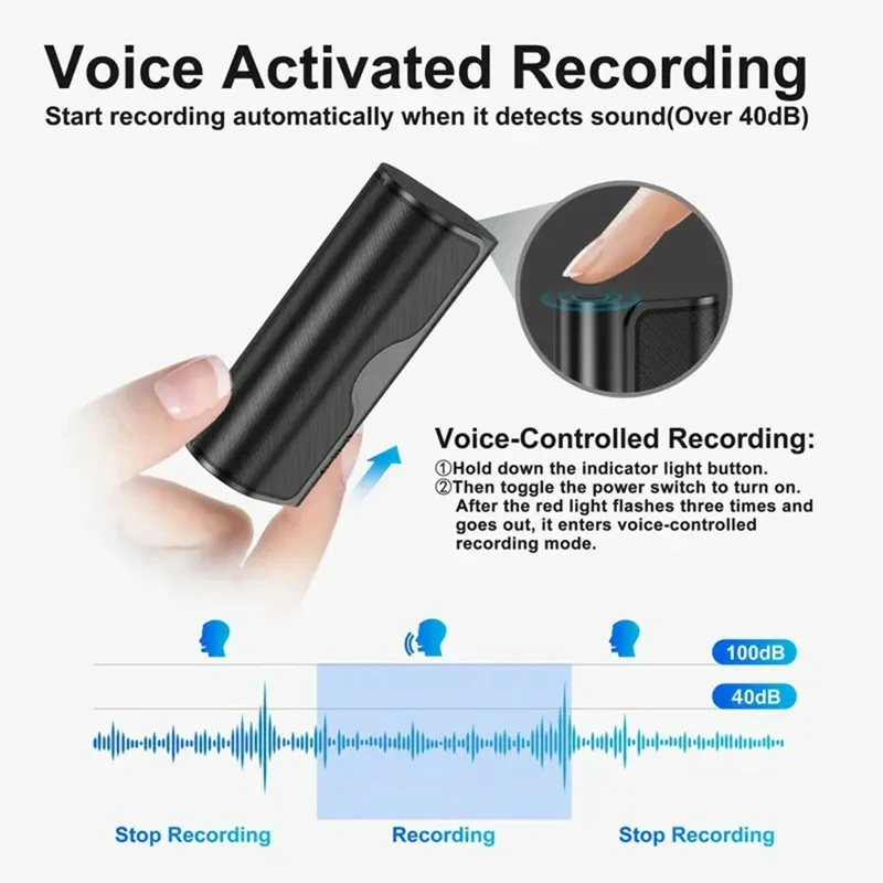 جهاز تسجيل صوتي DVR23 بضغطة زر واحدة مع خاصية تقليل الضوضاء والتسجيل النشط بالصوت مع نسخ نصي