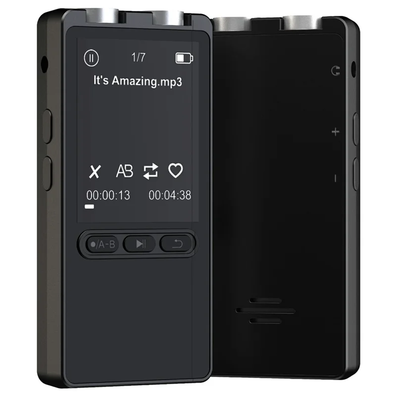مشغل MP3 محمول N27 مع بلوتوث، مشغل صوتي بمساحة تخزين كبيرة ومسجل متعدد اللغات مع تسجيل بنقرة واحدة وسعة تشغيل تدوم حتى 20 ساعة