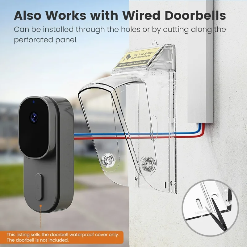 E10 Video Doorbell Waterproof Cover Anti-Theft Mounting Bracket Wireless Ring Button Dustproof Protector Shield for Outdoor Indoor - Transparent