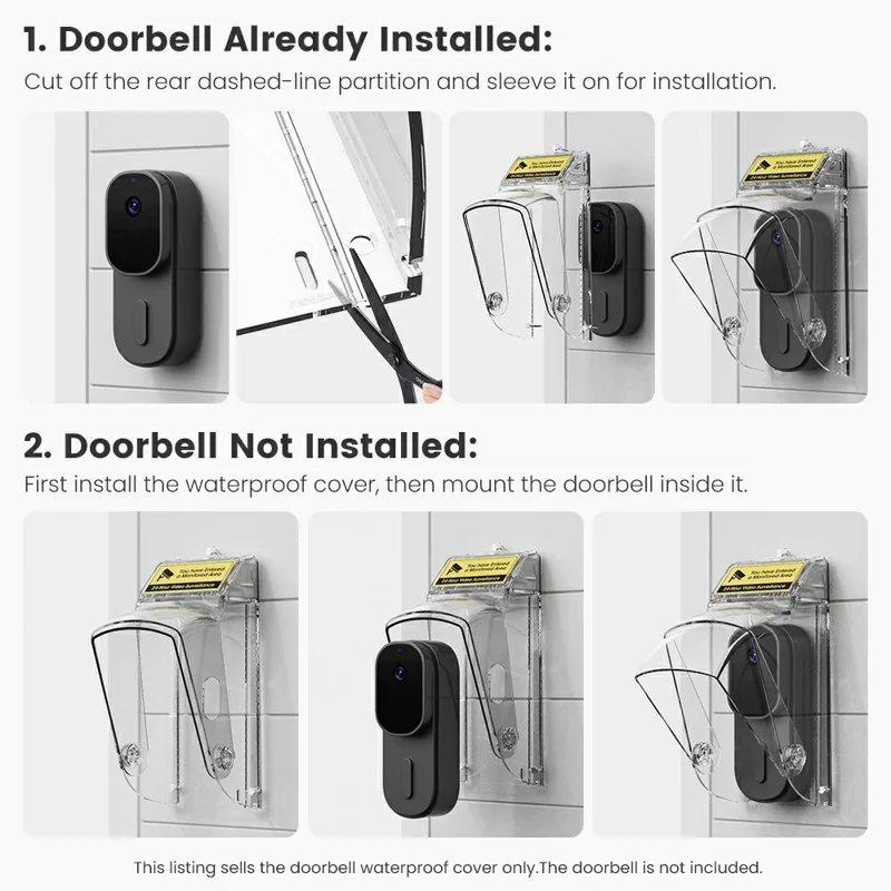 E10 Video Doorbell Waterproof Cover Anti-Theft Mounting Bracket Wireless Ring Button Dustproof Protector Shield for Outdoor Indoor - Transparent