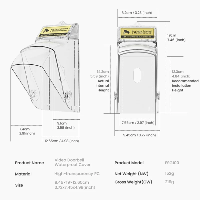 E10 Video Doorbell Waterproof Cover Anti-Theft Mounting Bracket Wireless Ring Button Dustproof Protector Shield for Outdoor Indoor - Transparent