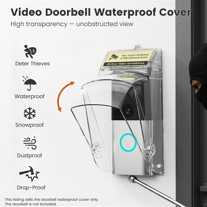 E10 Video Doorbell Waterproof Cover Anti-Theft Mounting Bracket Wireless Ring Button Dustproof Protector Shield for Outdoor Indoor - Transparent