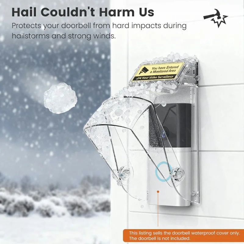 E10 Video Doorbell Waterproof Cover Anti-Theft Mounting Bracket Wireless Ring Button Dustproof Protector Shield for Outdoor Indoor - Transparent