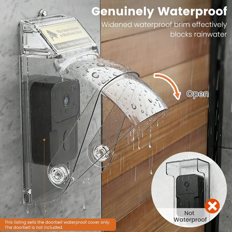 E10 Video Doorbell Waterproof Cover Anti-Theft Mounting Bracket Wireless Ring Button Dustproof Protector Shield for Outdoor Indoor - Transparent