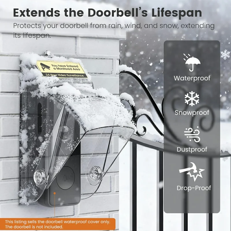 E10 Video Doorbell Waterproof Cover Anti-Theft Mounting Bracket Wireless Ring Button Dustproof Protector Shield for Outdoor Indoor - Transparent