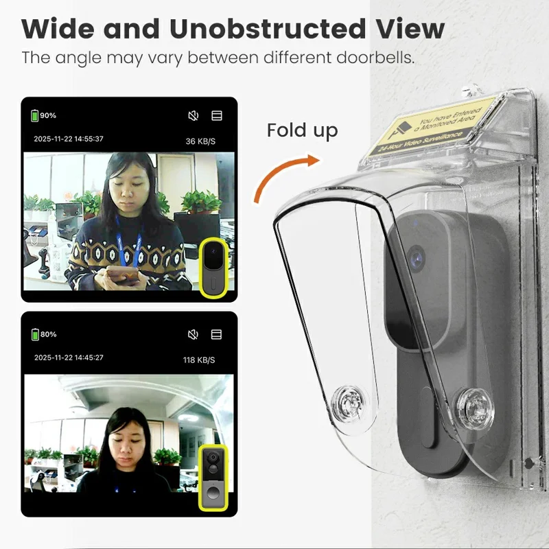 E10 Video Doorbell Waterproof Cover Anti-Theft Mounting Bracket Wireless Ring Button Dustproof Protector Shield for Outdoor Indoor - Transparent