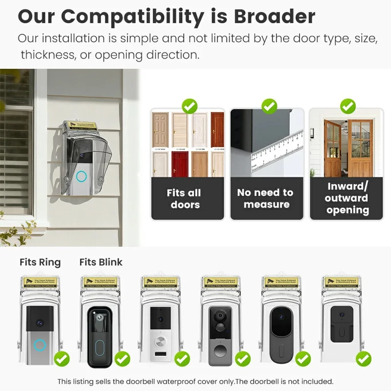 E10 Video Doorbell Waterproof Cover Anti-Theft Mounting Bracket Wireless Ring Button Dustproof Protector Shield for Outdoor Indoor - Transparent