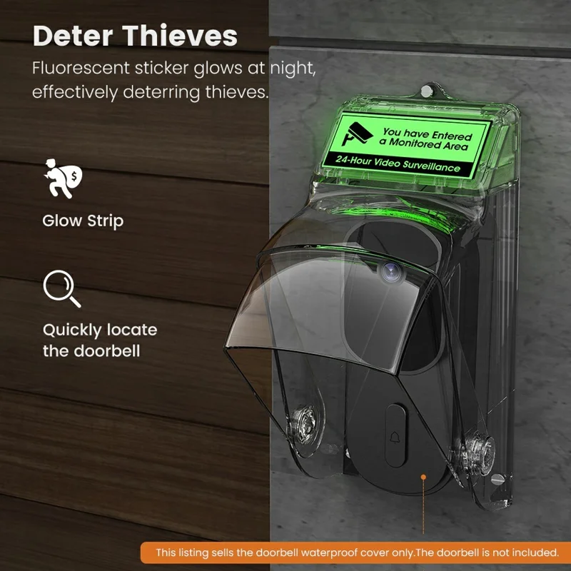 E10 Video Doorbell Waterproof Cover Anti-Theft Mounting Bracket Wireless Ring Button Dustproof Protector Shield for Outdoor Indoor - Transparent