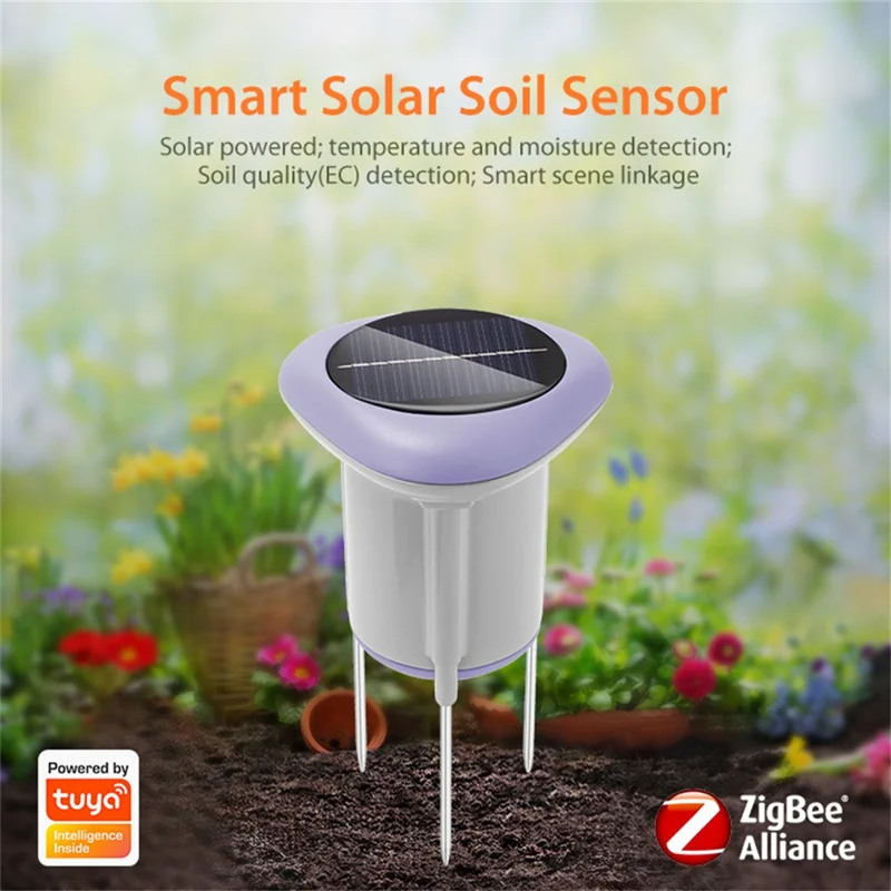 Sensor de Solo Inteligente NEO ZigBee NAS-STH02B à Prova de Água IP66 com Energia Solar, Monitorização de Temperatura, Humidade e CE do Solo com Controlo por Aplicação - Cinzento