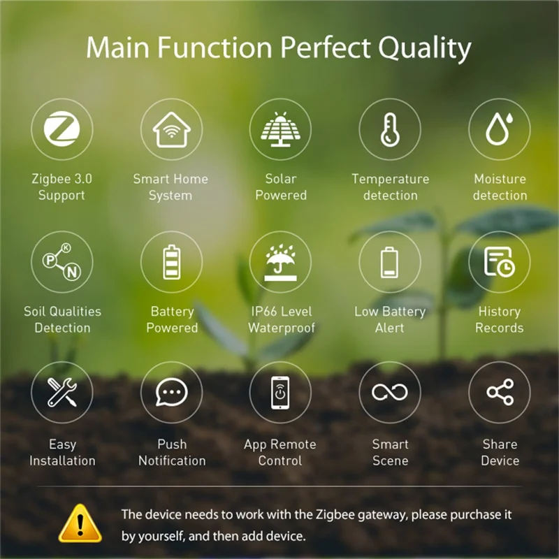 Sensor de Solo Inteligente NEO ZigBee NAS-STH02B à Prova de Água IP66 com Energia Solar, Monitorização de Temperatura, Humidade e CE do Solo com Controlo por Aplicação - Cinzento