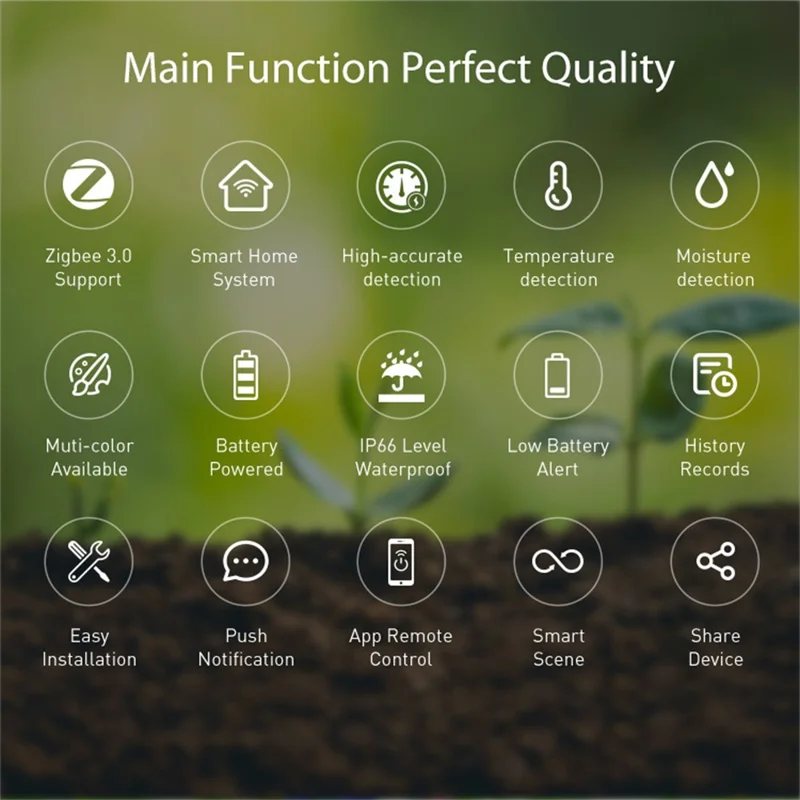 NEO ZigBee NAS-STH01B IP66 Waterproof Smart Soil Sensor Soil Temperature Humidity Monitor with App Control for Gardening - Green