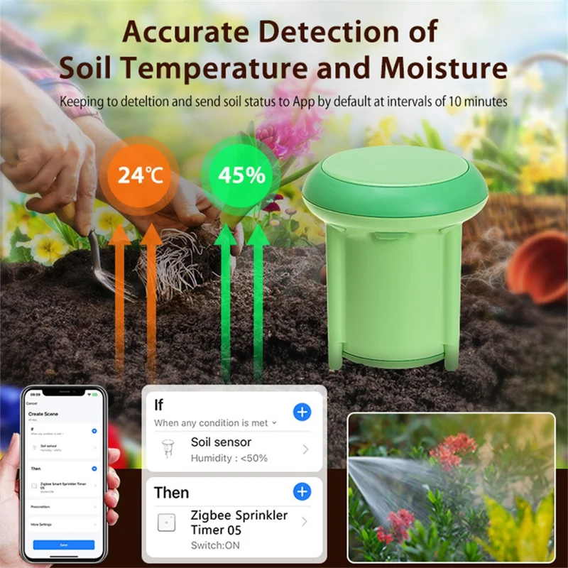 NEO ZigBee NAS-STH01B IP66 Waterproof Smart Soil Sensor Soil Temperature Humidity Monitor with App Control for Gardening - Green
