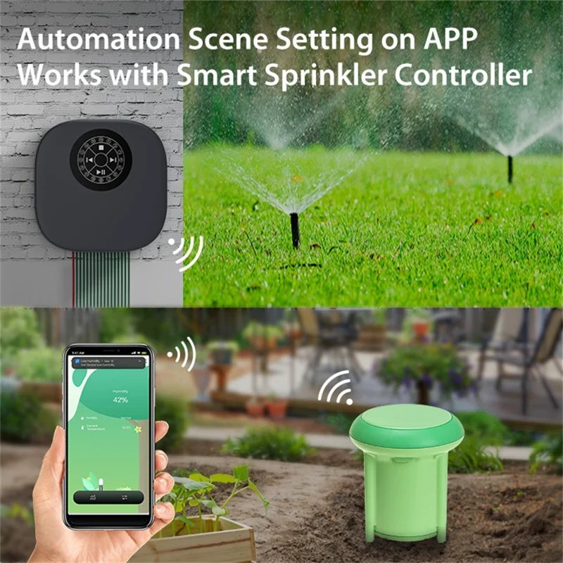 NEO ZigBee NAS-STH01B IP66 Waterproof Smart Soil Sensor Soil Temperature Humidity Monitor with App Control for Gardening - Green