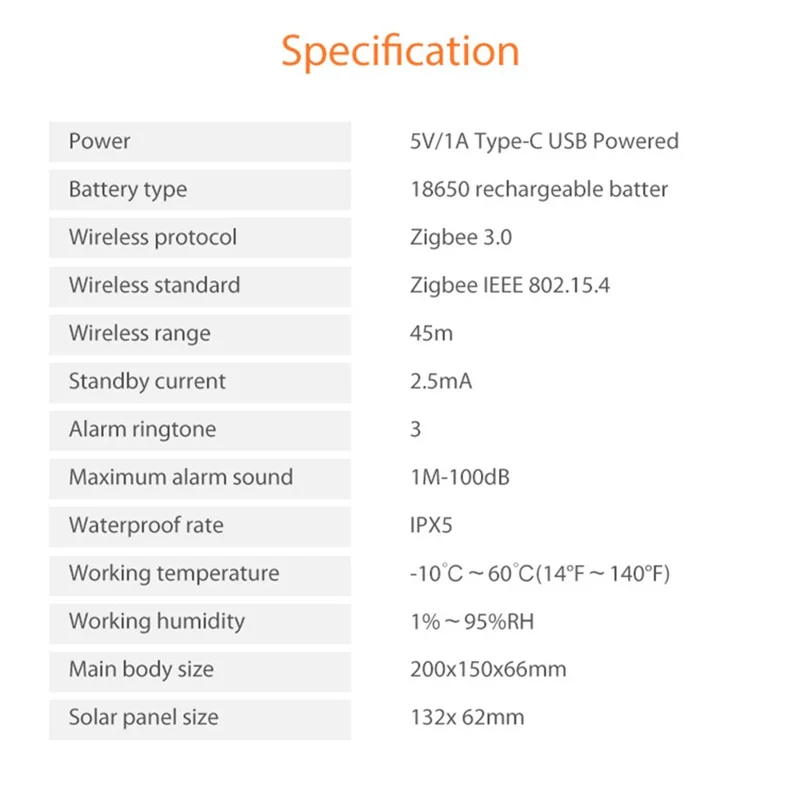 NEO ZigBee NAS-AB06B IPX5 Waterproof Solar Sound and Light Alarm Smart Outdoor Security Sensor with App Control