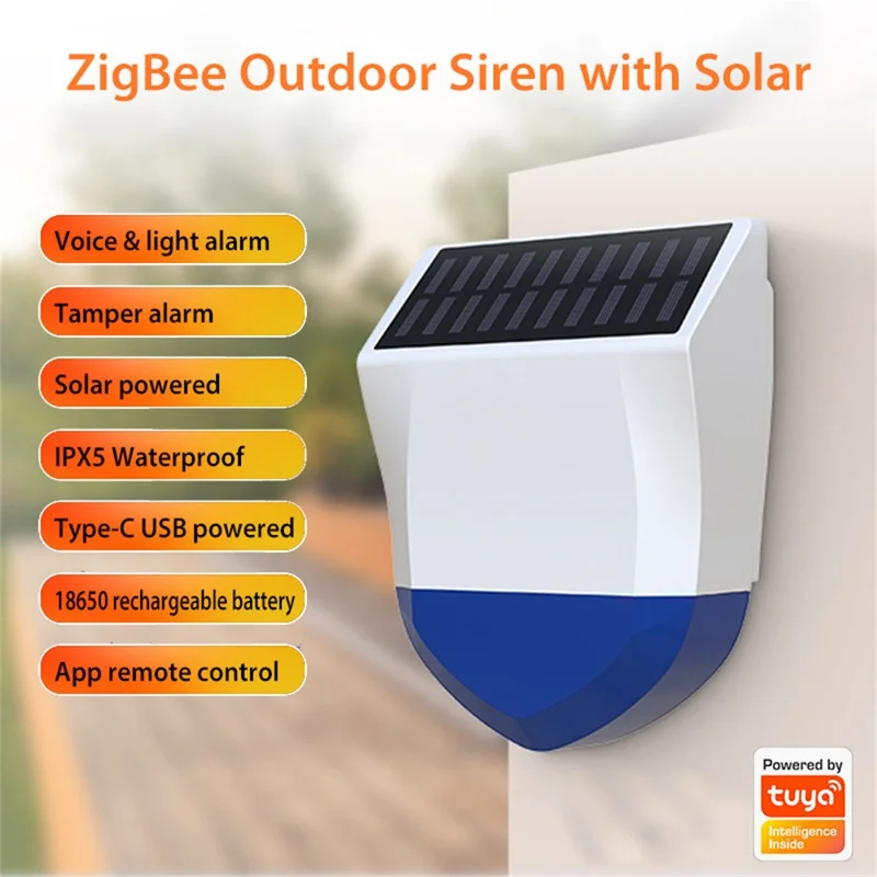 NEO ZigBee NAS-AB06B IPX5 Waterproof Solar Sound and Light Alarm Smart Outdoor Security Sensor with App Control