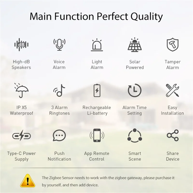 NEO ZigBee NAS-AB06B IPX5 Waterproof Solar Sound and Light Alarm Smart Outdoor Security Sensor with App Control