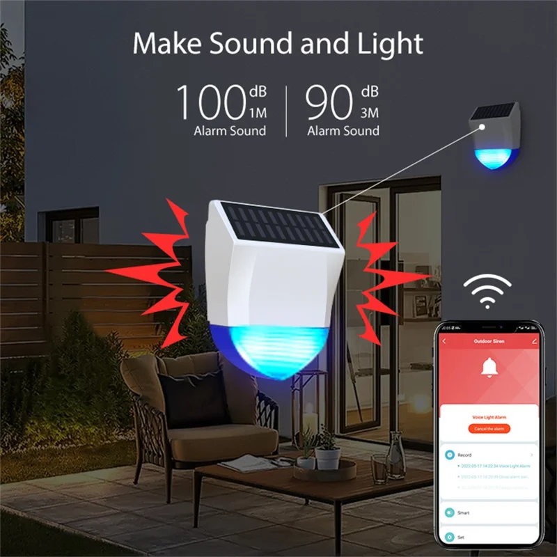 NEO ZigBee NAS-AB06B IPX5 Waterproof Solar Sound and Light Alarm Smart Outdoor Security Sensor with App Control