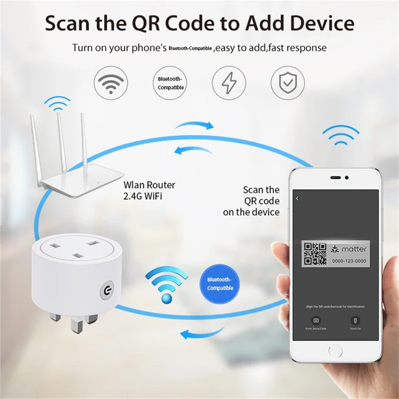 NEO NAS-WR16WM 16A Matter WiFi Smart Plug mit Leistungsmesser, funktioniert mit Apple Home / Google Assistant / Amazon Alexa, UK-Stecker
