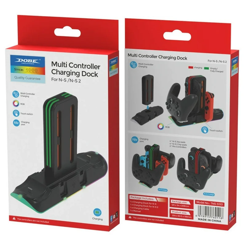 DOBE FOMIS ELECTRONICS TNS-51101 Charging Dock for Nintendo Switch Joysticks / Pro Controllers RGB LED Charging Station