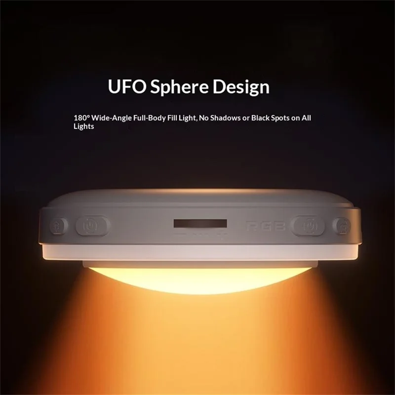 F10 RGB портативный светильник для телефона с изменением цвета, портативный светильник для селфи в форме НЛО с регулировкой цветовой температуры для уличных развлечений — черный