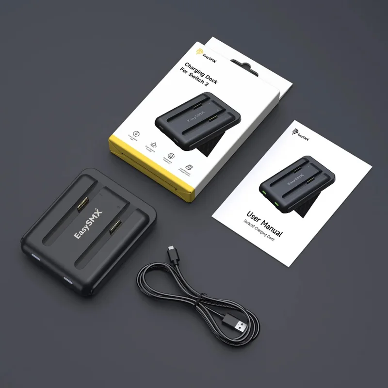 EASYSMX A03 For Nintendo Switch 2 Joy-Con Controller Charging Dock with Foldable Stand Dual Slot Smart Charger