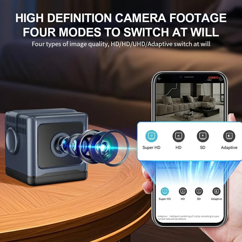 W03 Smart Alarm Wireless Security Camera Motion Detection Mini Battery Camera with Removable Stand for Home, No Card - Black