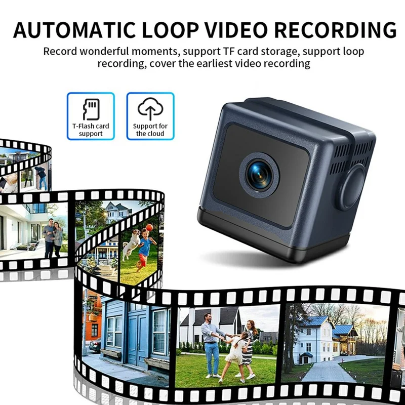 W03 Smart Alarm Wireless Security Camera Motion Detection Mini Battery Camera with Removable Stand for Home, No Card - Black