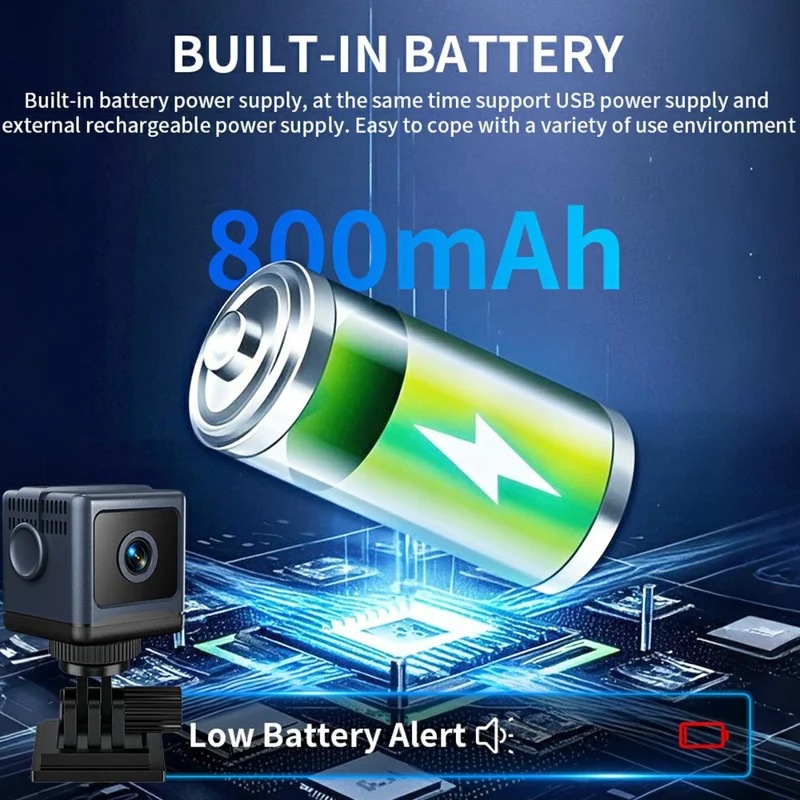 W03 Smart Alarm Wireless Security Camera Motion Detection Mini Battery Camera with Removable Stand for Home, No Card - Black