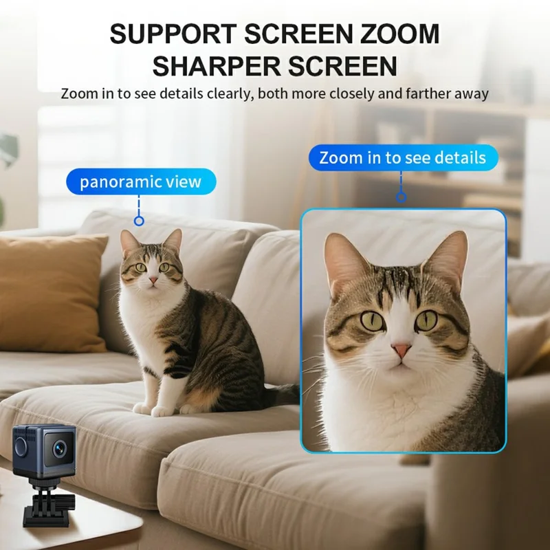 W03 Smart Alarm Wireless Security Camera Motion Detection Mini Battery Camera with Removable Stand for Home, No Card - Black