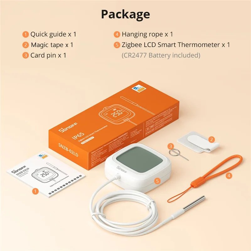 SONOFF SNZB-02LD Zigbee 3.0 LCD Smart Thermometer with Probe for Pool Bathtub Fridge Temperature Sensor