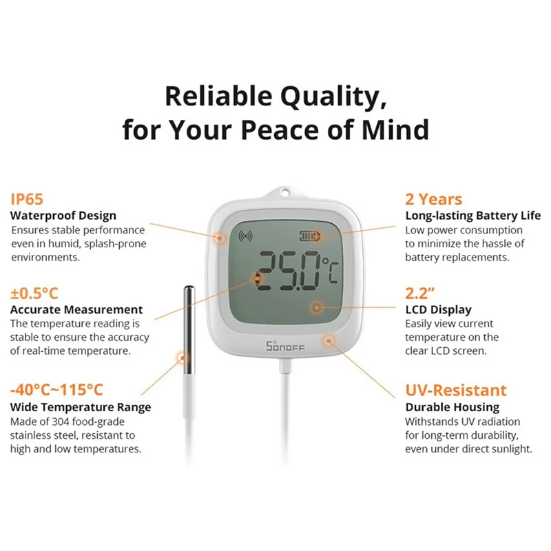 SONOFF SNZB-02LD Zigbee 3.0 LCD Smart Thermometer with Probe for Pool Bathtub Fridge Temperature Sensor