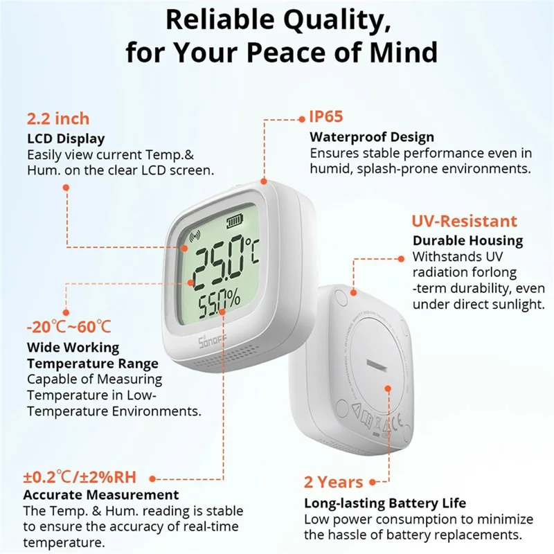 SONOFF SNZB-02WD IP65 Waterproof 2.2 Inch LCD Display Zigbee 3.0 Smart Temperature Humidity Sensor