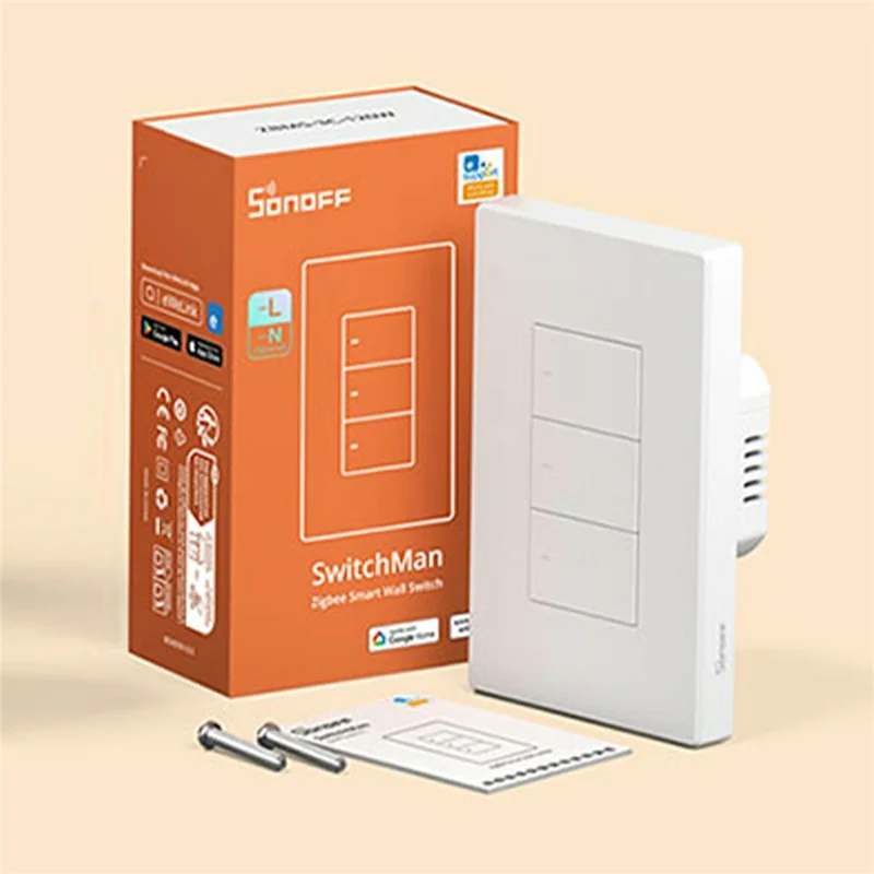 SONOFF ZBM5-3C-120W SwitchMan 3-Gang Zigbee Smart Wall Switch Supports No Neutral and Neutral Wire