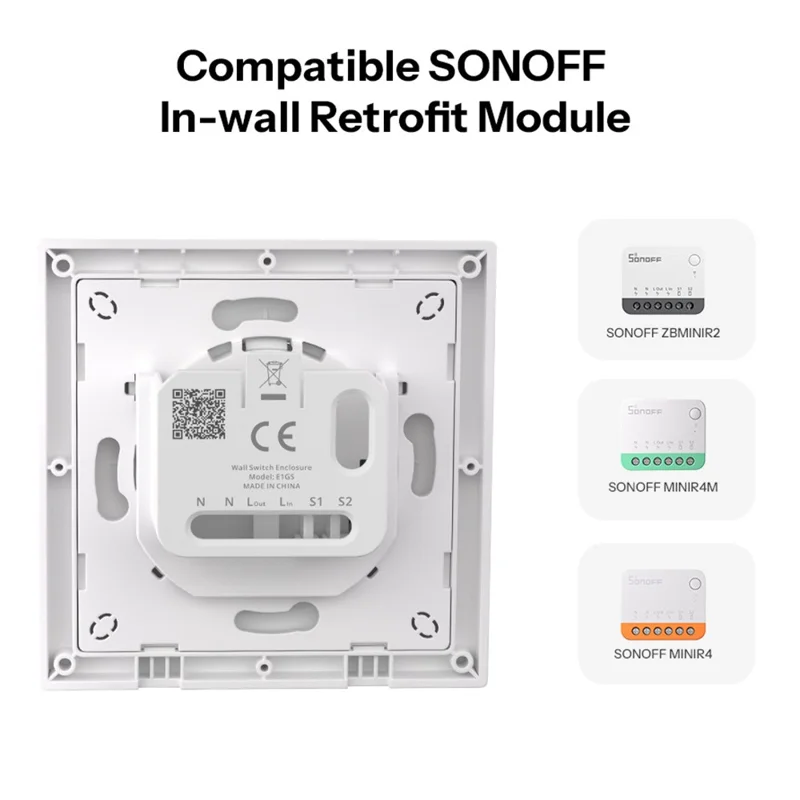 SONOFF E1GS 86 x 86mm Single Channel Switch Cover for SONOFF MINIR4 / MINIR4M / ZBMINIR2 In-Wall Retrofit Module Hard PC Switch Shell